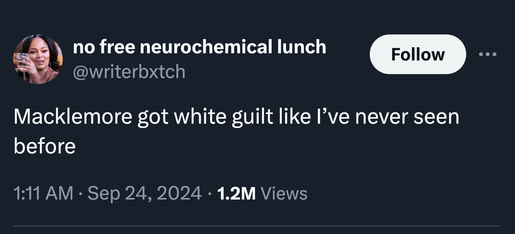 screenshot - no free neurochemical lunch Macklemore got white guilt I've never seen before 1.2M Views